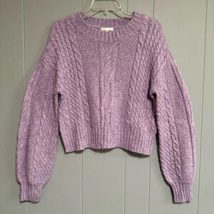 GB Cable Knit Long Sleeve Cropped Sweater Lavender Light Violet Purple Sz L Jrs